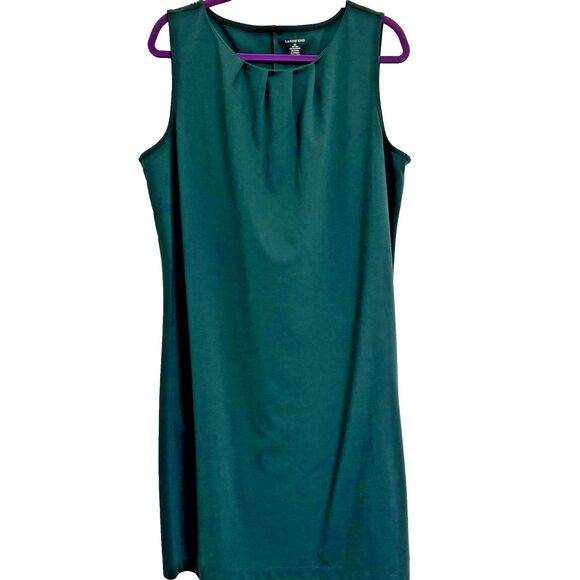 Lands’ End 1X (16W-18W) Green Sleeveless Dress, Round Pleated Neckline, NWOT - Picture 1 of 10